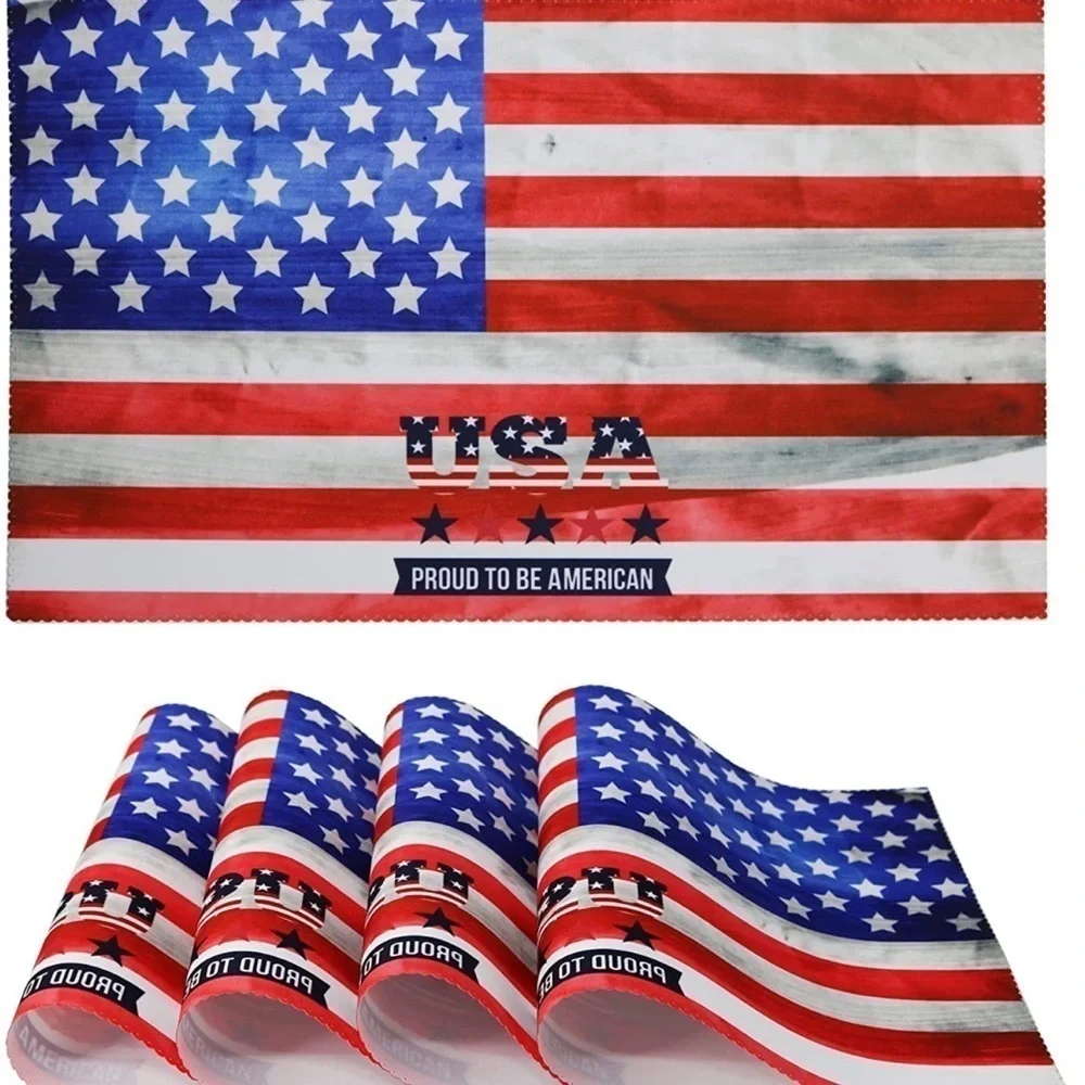 American Flag Placemats Set of 4, 4th of July Star and Stripe Non Slip